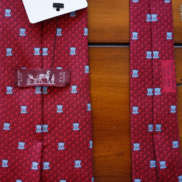 NWOT HERMES Red Honey Comb and Baby Blue Bear Pattern Tie - Picture 2 of 3